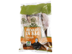 A roast in bag chicken with sage and onion stuffing, featuring a farmer's portrait.