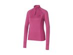 Pink long-sleeved athletic shirt with a quarter-zip collar and thumbholes.