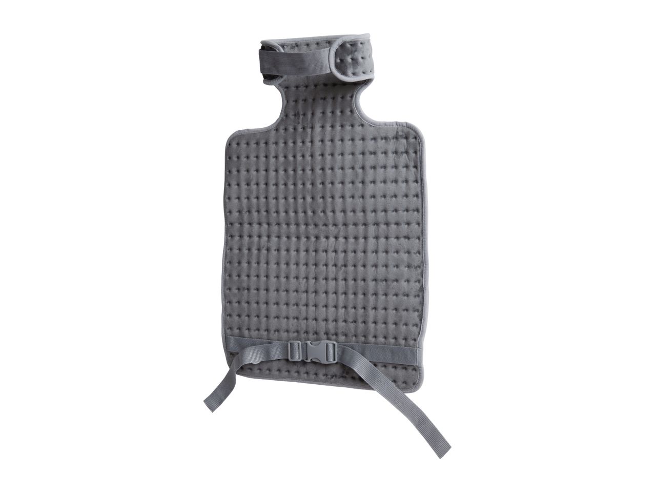 Gray electric heating pad with straps and buckle