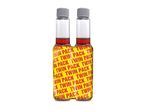 Twin pack of red liquid in yellow-labeled bottles.