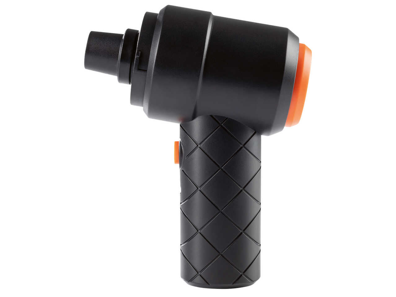 2 в 1 акумулаторна прахосмукачка с оранжеви акценти и текстурирана дръжка.