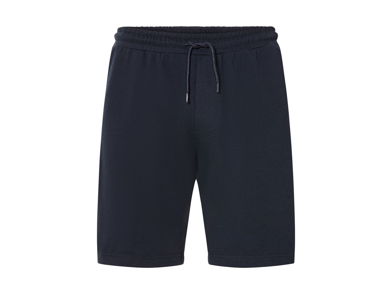 En mørkeblå sweatshorts med snøre i taljen.