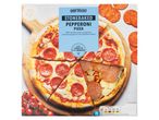 A Tesco Finest Stonebaked Pepperoni Pizza in its box.