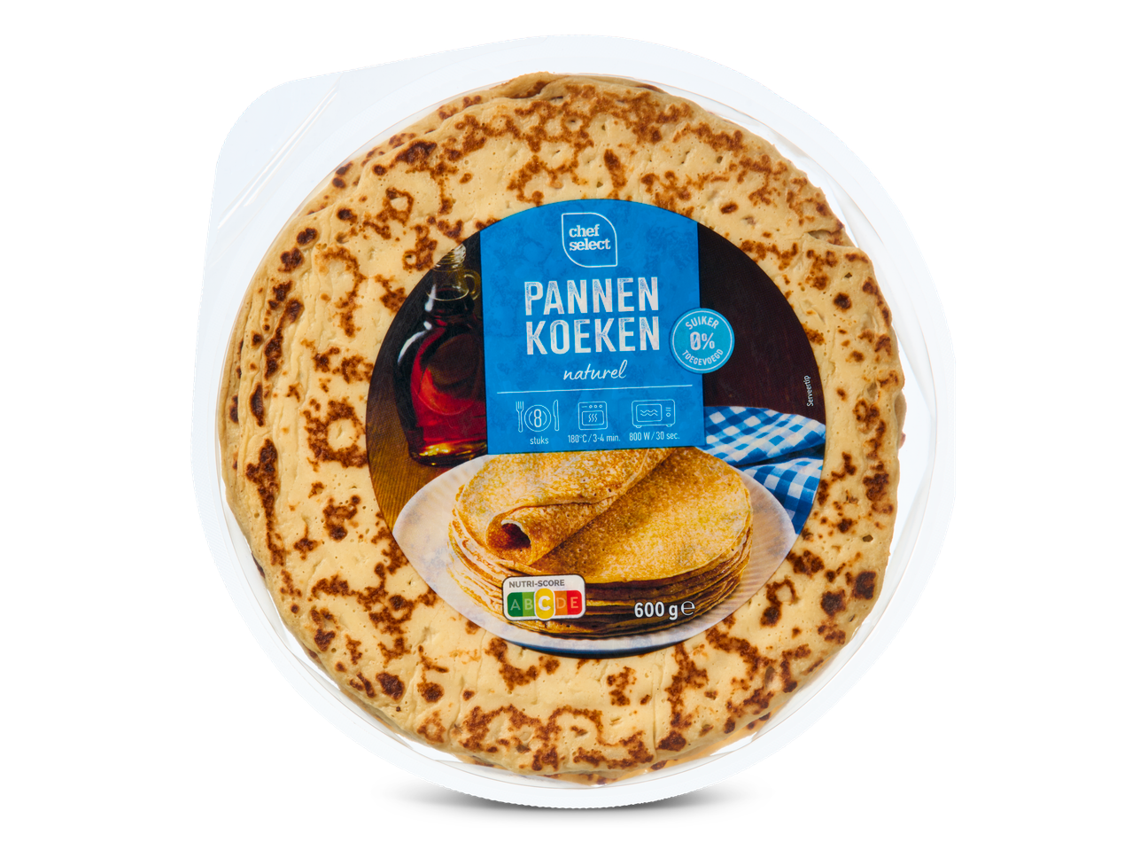 Chef Select pannenkoeken: 600g natuurlijke pannenkoeken zonder toegevoegde suikers.
