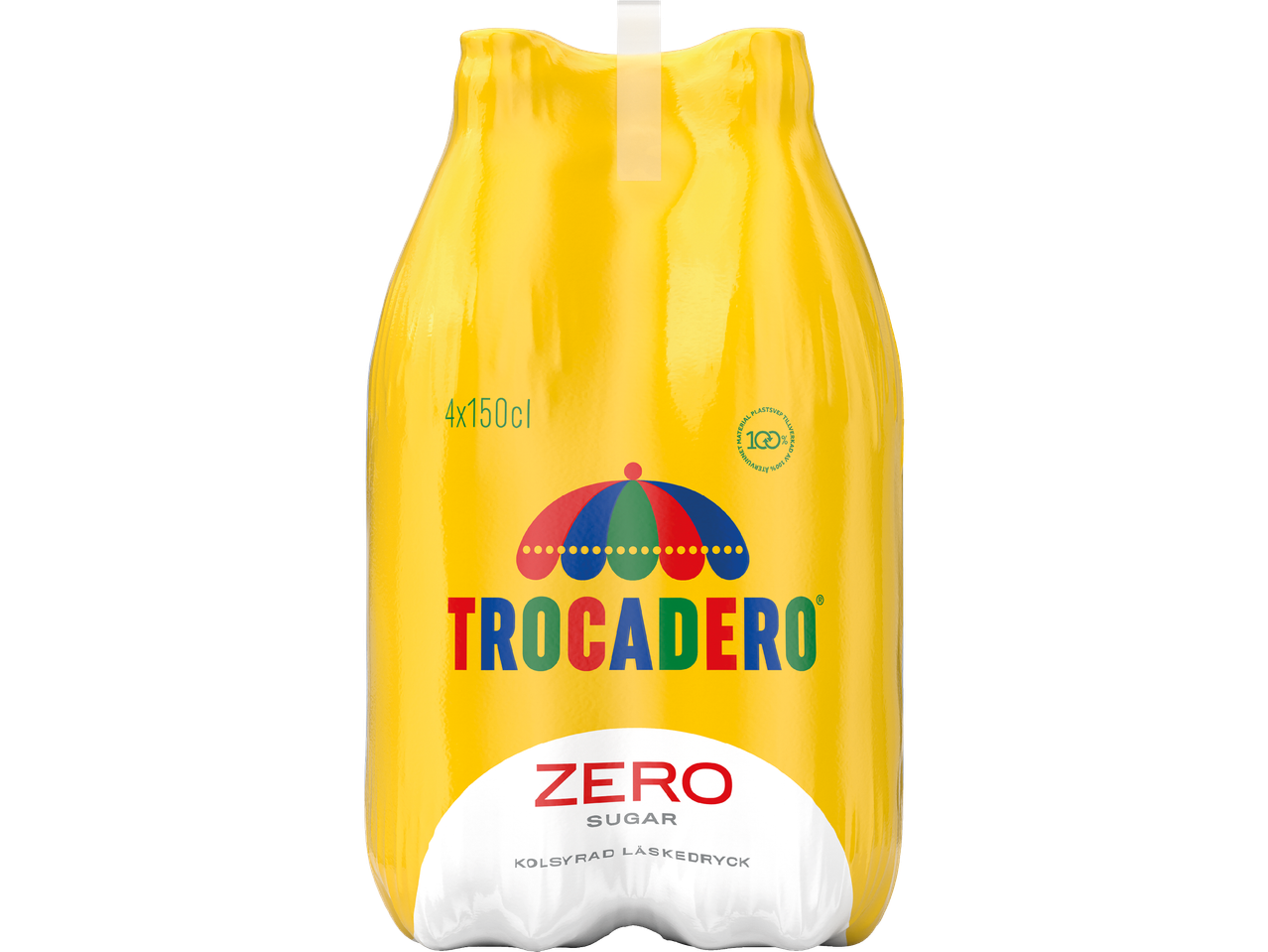 En förpackning med fyra Trocadero Zero sockerfria läskedrycker.