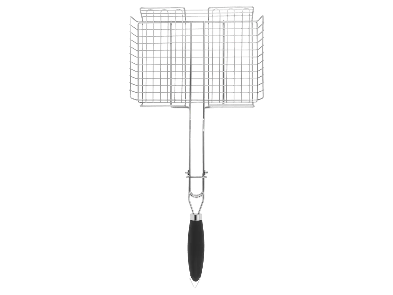 Cesto de grelha para churrasco duplo com cabo preto.