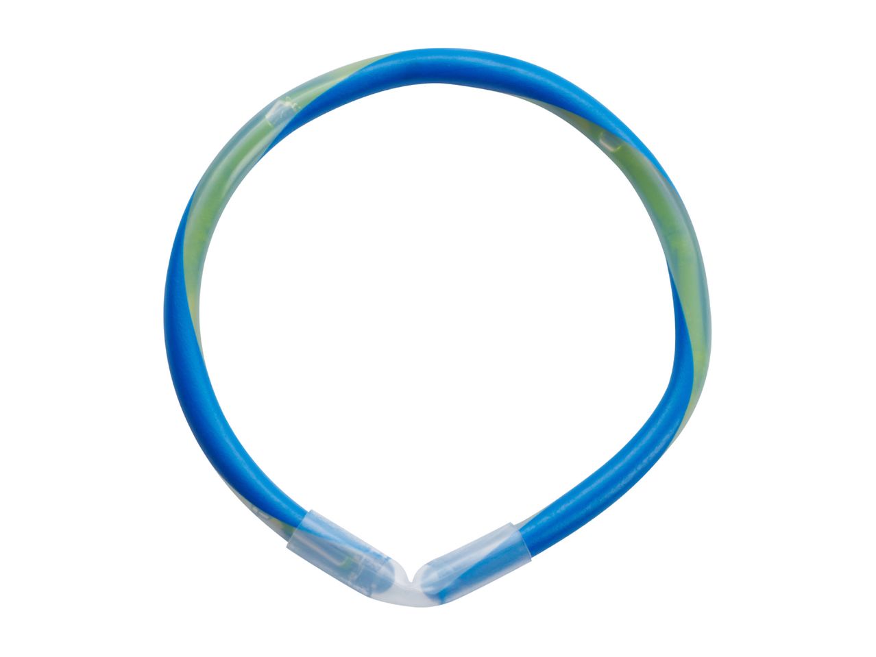 Blue and green glow stick bracelet forming a circle