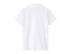 Back view of a plain white short-sleeved polo shirt with a collar.