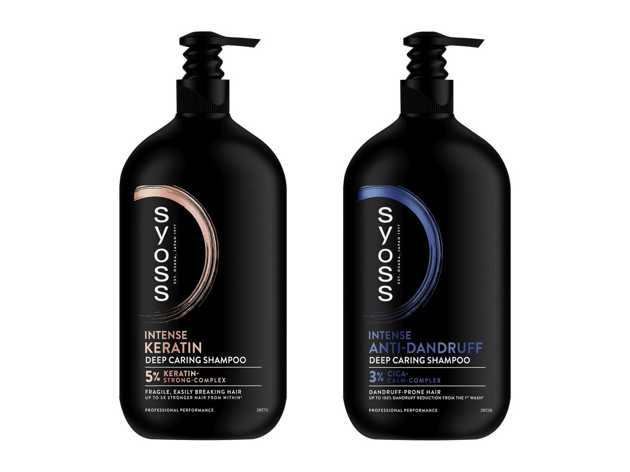 Șampoane Syoss Intense Keratin și Anti-Dandruff pentru îngrijire profundă.