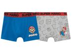 Два чифта боксерки Super Mario, едните сини, другите сиви с щампи.