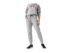 Grey hoodie and sweatpants set with black and green sneakers