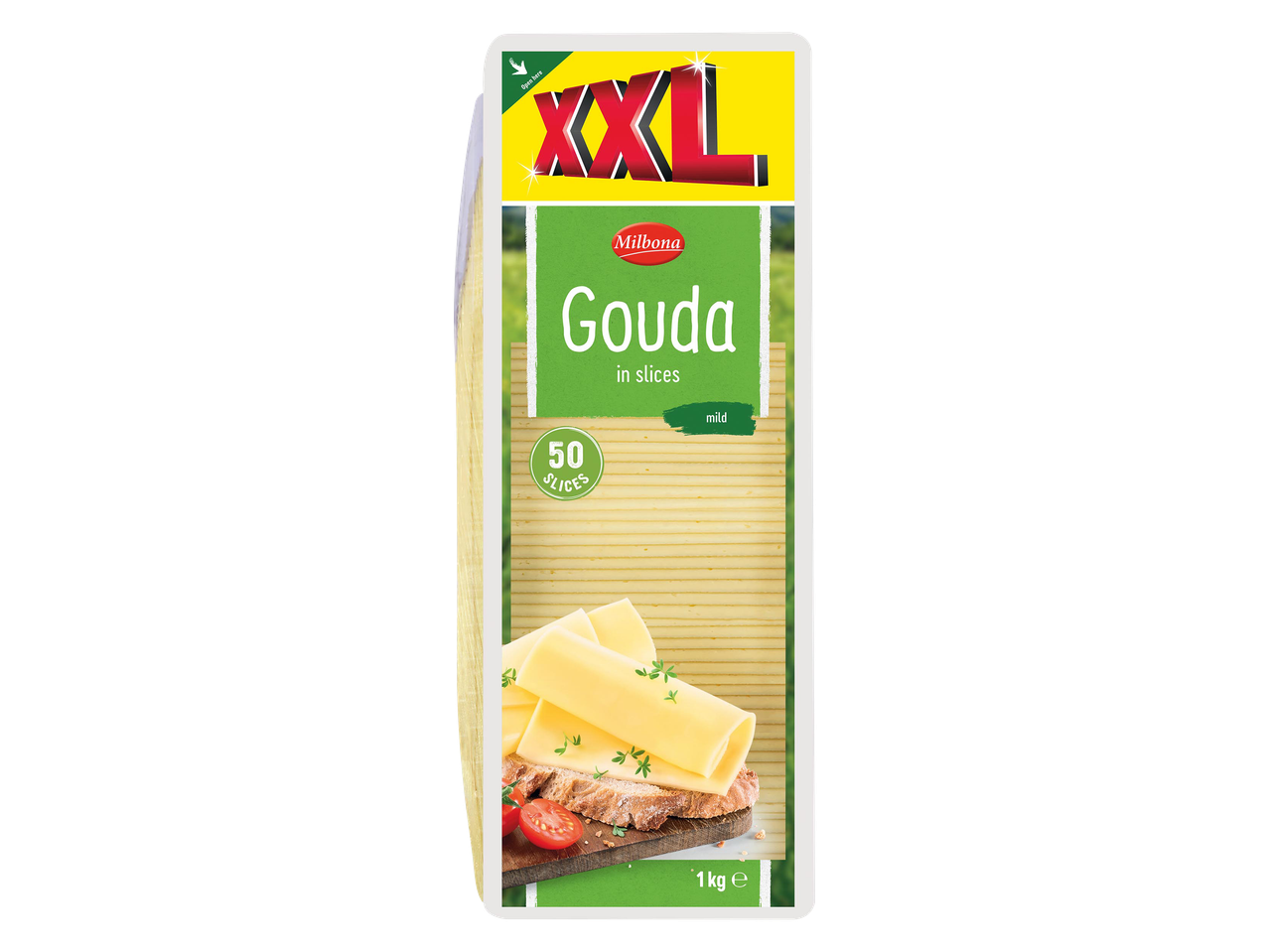 XXL méretű, 50 szeletes, enyhe gouda sajt, 1 kg-os kiszerelésben