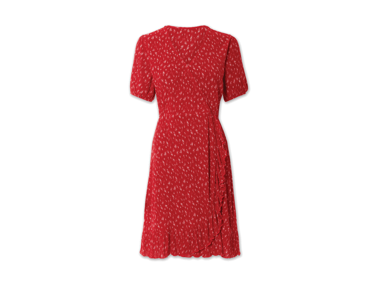 Ein rotes, kurzärmeliges Kleid.