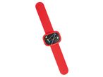 Red slap bracelet with a black face and colorful gem-tipped pins.