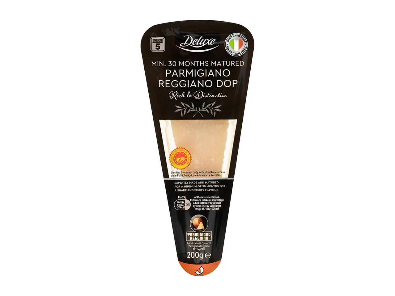 Deluxe Parmigiano Reggiano DOP cheese: matured for a minimum of 30 months.