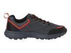 Gray and orange hiking shoe with black accents.