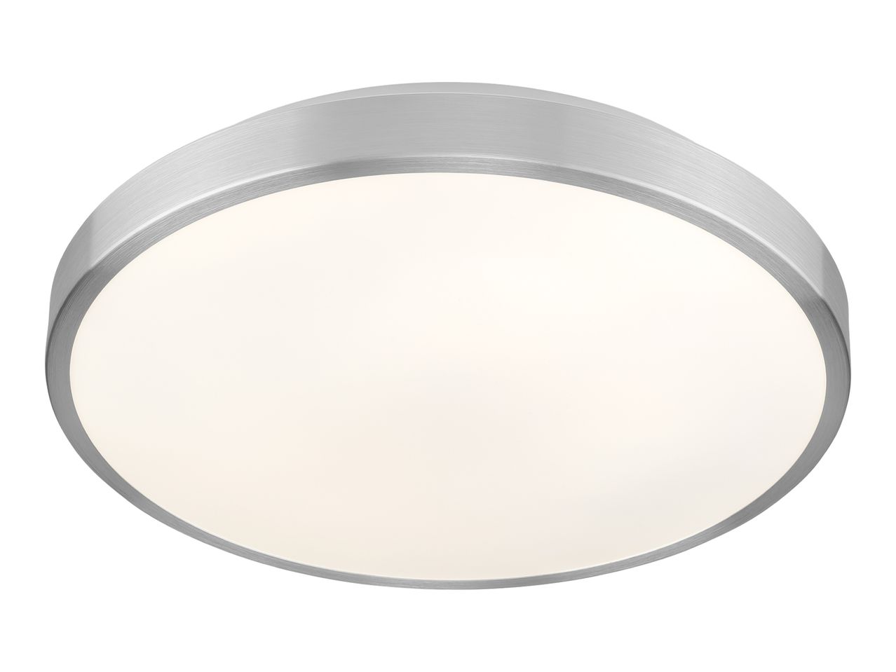 Round LED ceiling light with a brushed metal frame and a white diffuser
