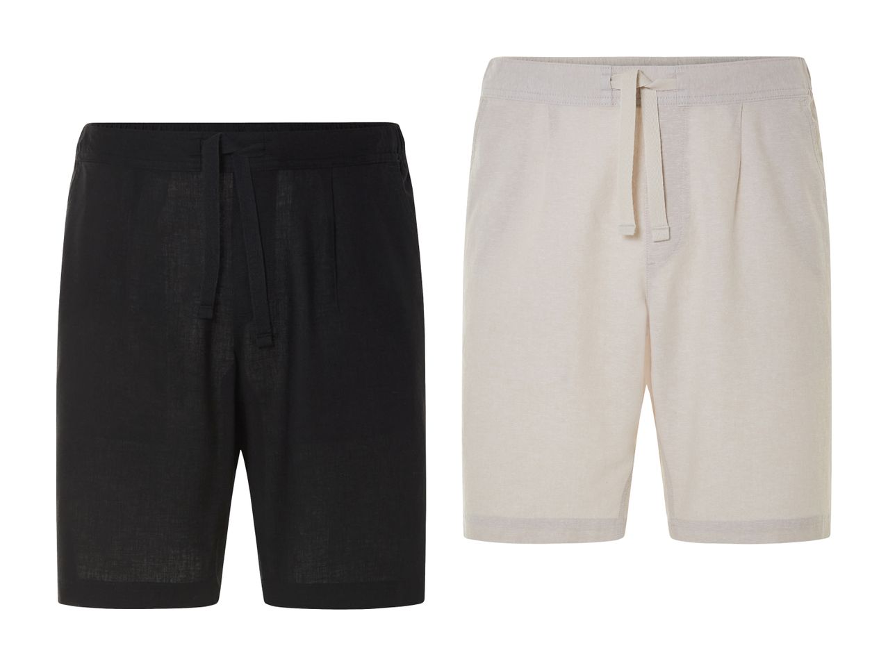 Zwei Jersey-Shorts, eine schwarze und eine hellbeige.