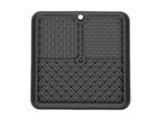 A dark gray silicone pet slow feeder mat with various textured surfaces.