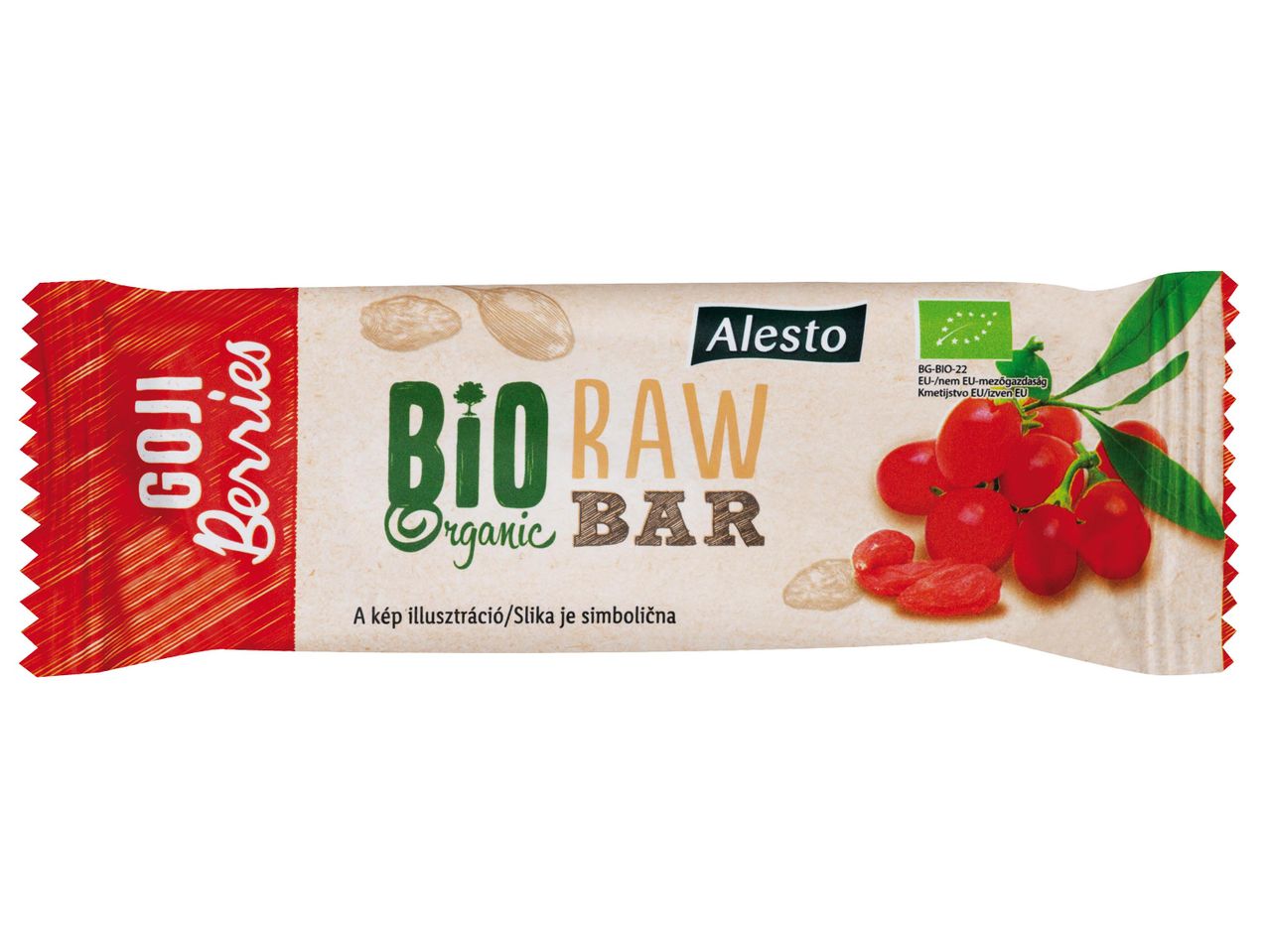 Alesto Bio Raw Goji szelet: bio, diófélékkel.