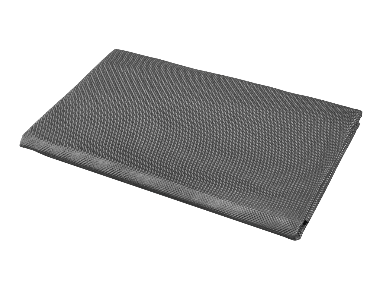 Pilkas, stačiakampis tekstilės gaminys.