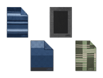 Vier Decken von Looks by Wolfgang Joop: zwei blaue mit Streifen und Mustern, eine schwarze und eine grüne.
