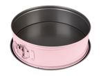 Pink springform cake pan with a dark non-stick interior