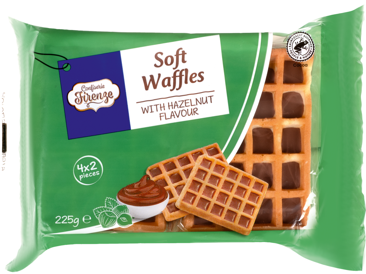 Waffles moi Confiserie Firenze cu aromă de alune, 225g.