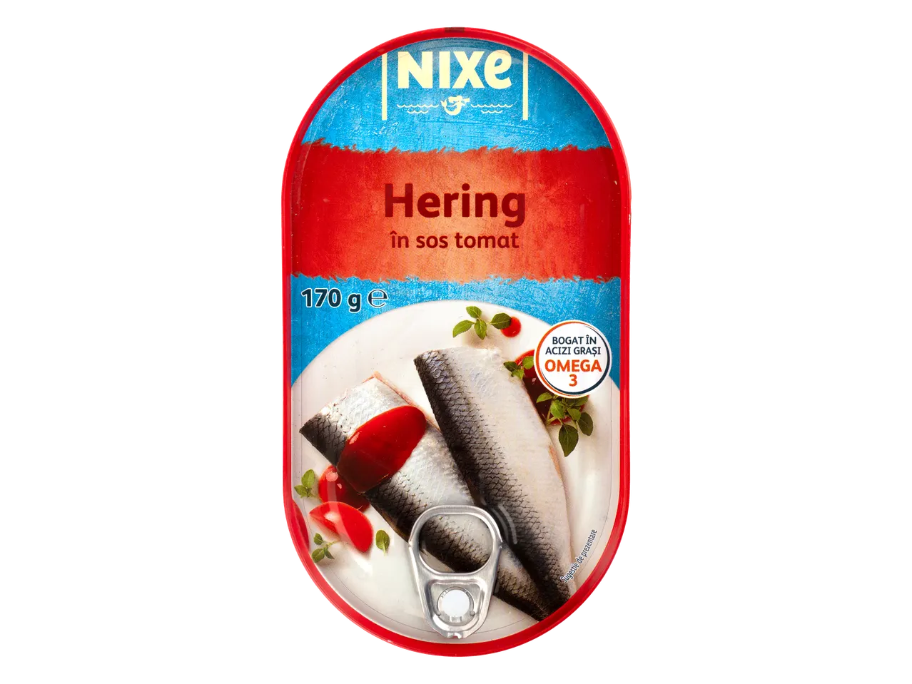 NIXE Hering în sos tomat, 170g, bogat în Omega 3