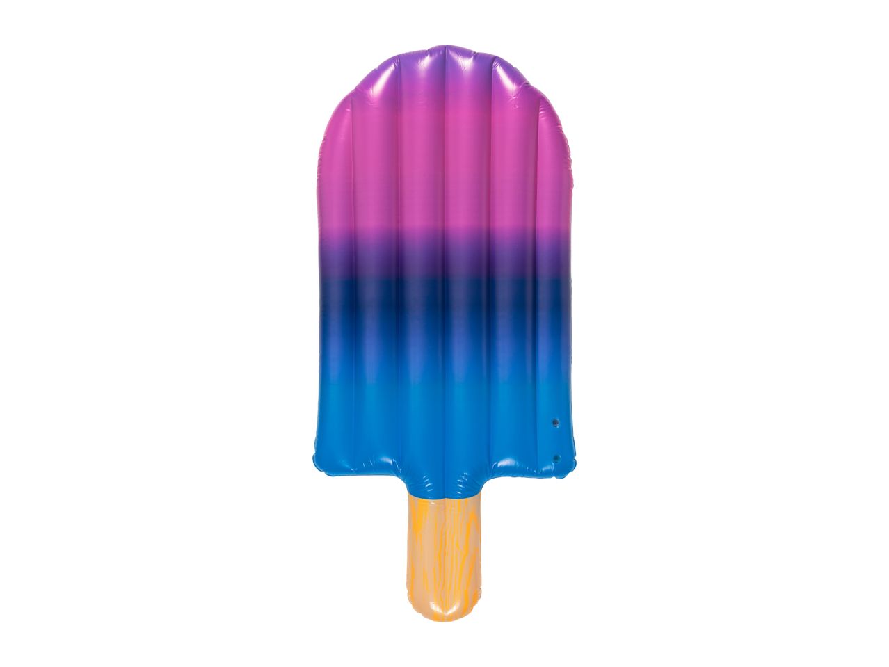 Popsicle-shaped inflatable pool float with a pink, purple, and blue gradient.