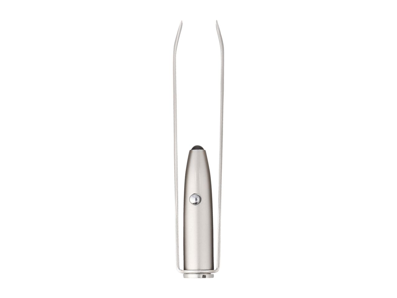 Illuminated tweezers with slanted tips for precise hair removal.