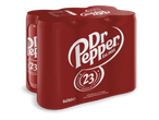 Een 6-pack van frisdrankblikjes met de tekst 'Authentic blend of 23 flavors'.