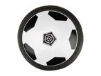 Hover soccer ball with a classic black and white hexagonal pattern and a black foam bumper.