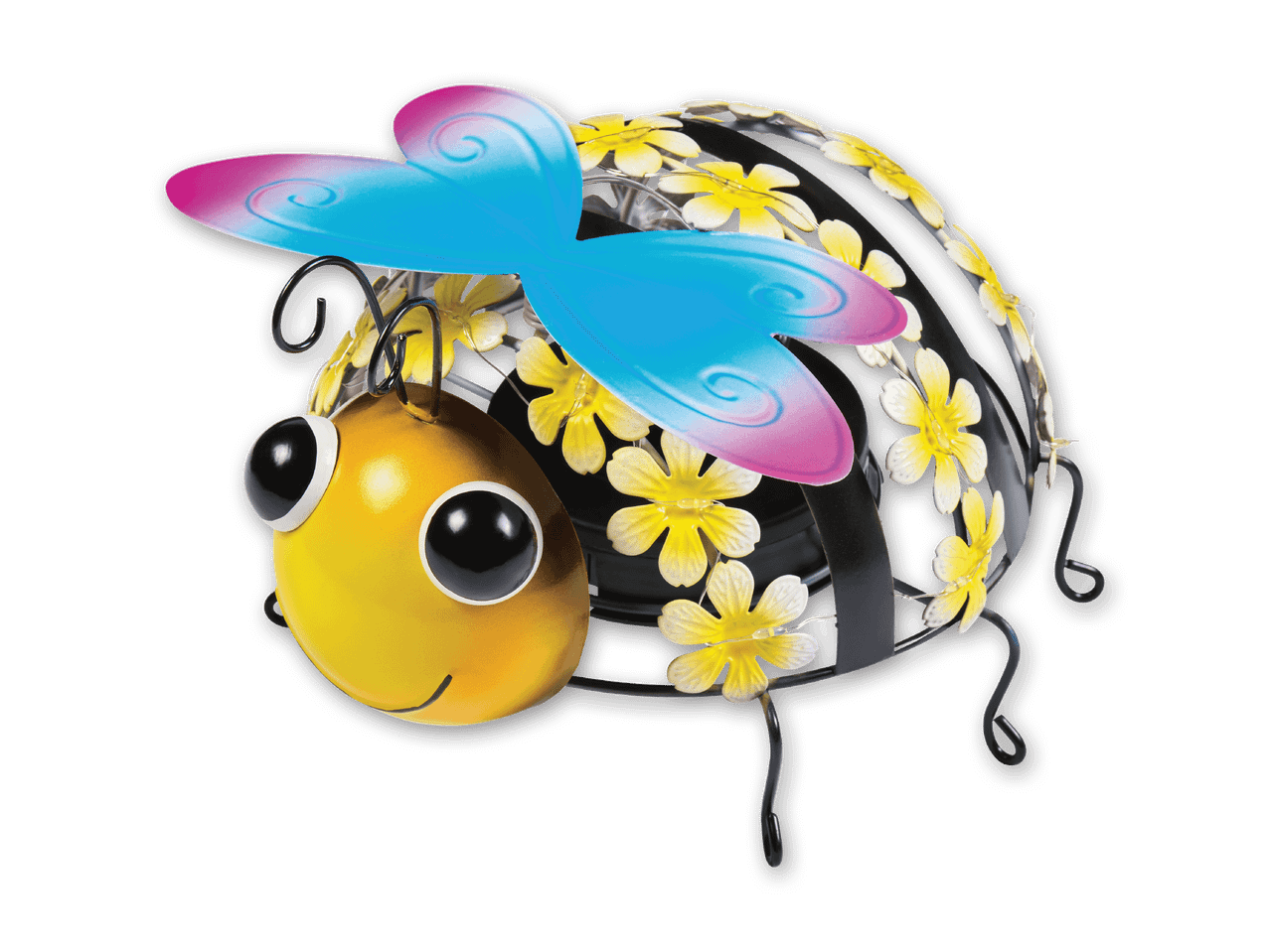 Dekorative Biene mit gelben Blüten und blauen Flügeln