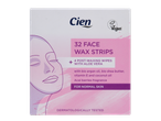 Cien 32 Bandas de Cera Facial com Aloé Vera, óleo de argão biológico, manteiga de karité, vitamina E, óleo de coco e fragrância de açaí, para pele normal.
