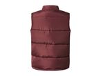 Back view of a burgundy puffer vest with horizontal quilting