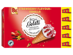 8 cones de gelado Bon Gelati XXL, sabor morango-baunilha.