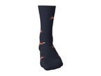 Dark blue sock with a pattern of small orange foxes