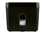 Black paper shredder with a clear window showing shredded paper