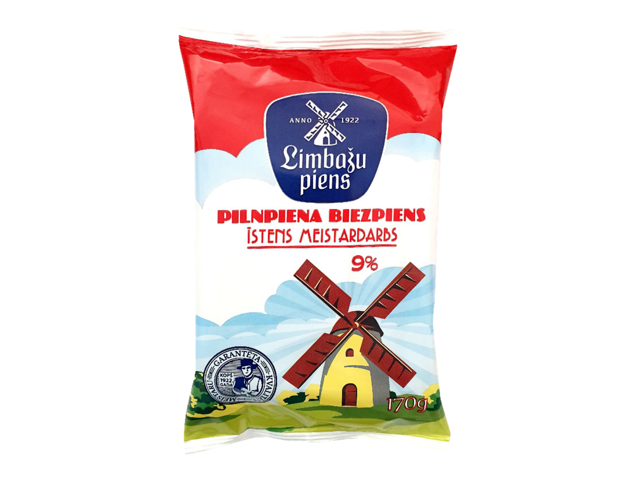 Limbažu piens pilnpiena biezpiens 9% ar dzirnavām un 170g svaru.