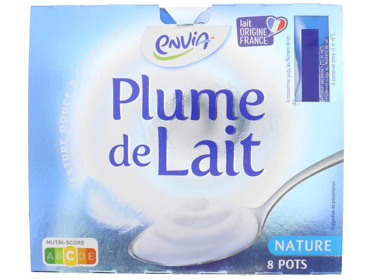 Boîte de 8 pots de yaourt Envia Plume de Lait, saveur nature.