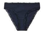 Dark blue ribbed lace briefs for women.