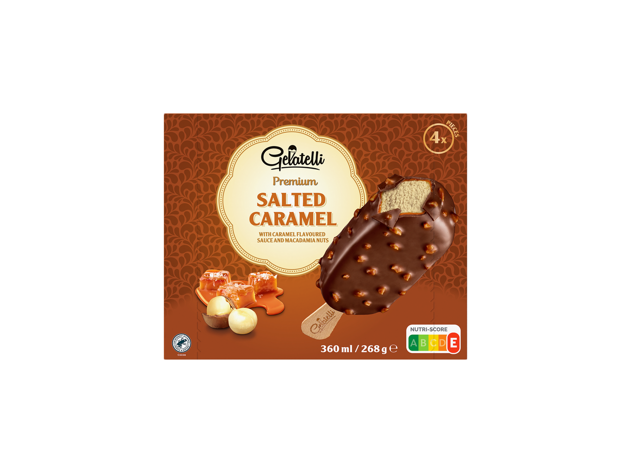 Gelatelli prémium sós karamell jégkrém, 4 db, 360 ml/268 g.