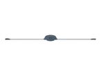 A pair of dark blue wireless earbuds connected by a thin cable, with a central control unit.
