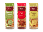 Tre krydderiglas med citrongræs, chili og ingefær i kinesisk stil.
