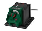 A drill bit sharpener in green and black, with a red power switch and a sharpening guide for 3-10mm drill bits.