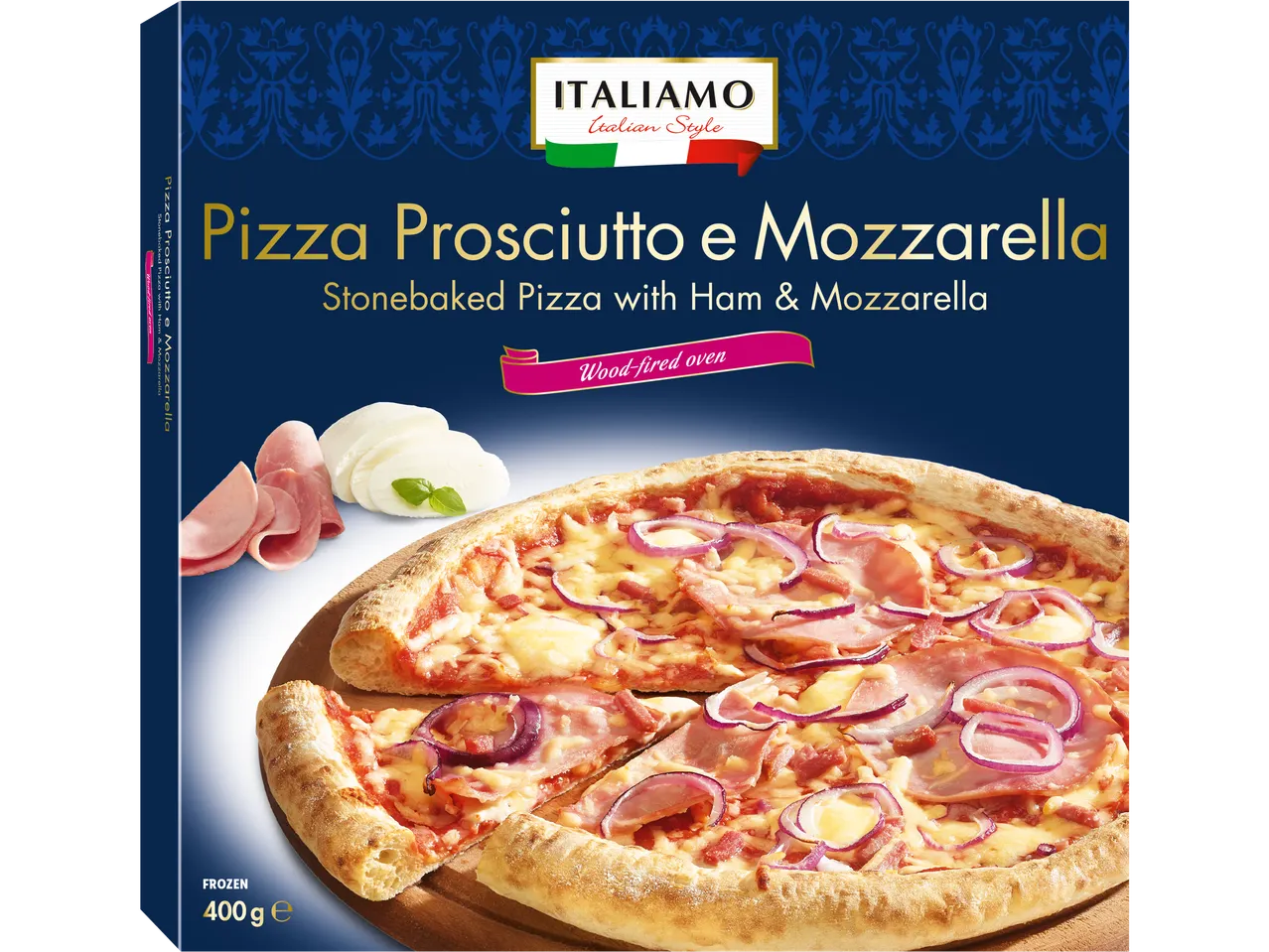 Pizza prosciutto e mozzarella