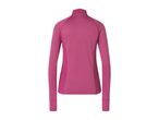 Back view of a women's pink long-sleeve zip-up top.