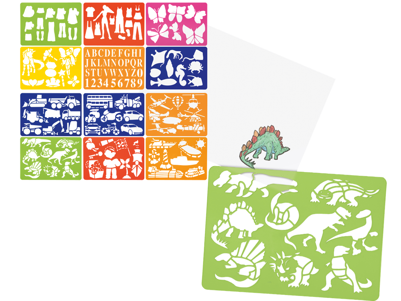 Färgglada dinosaurie-aktivitetskort och vykort.