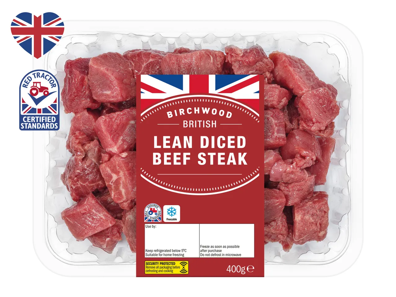 Birchwood Lean Diced Beef Steak, British, 400g.